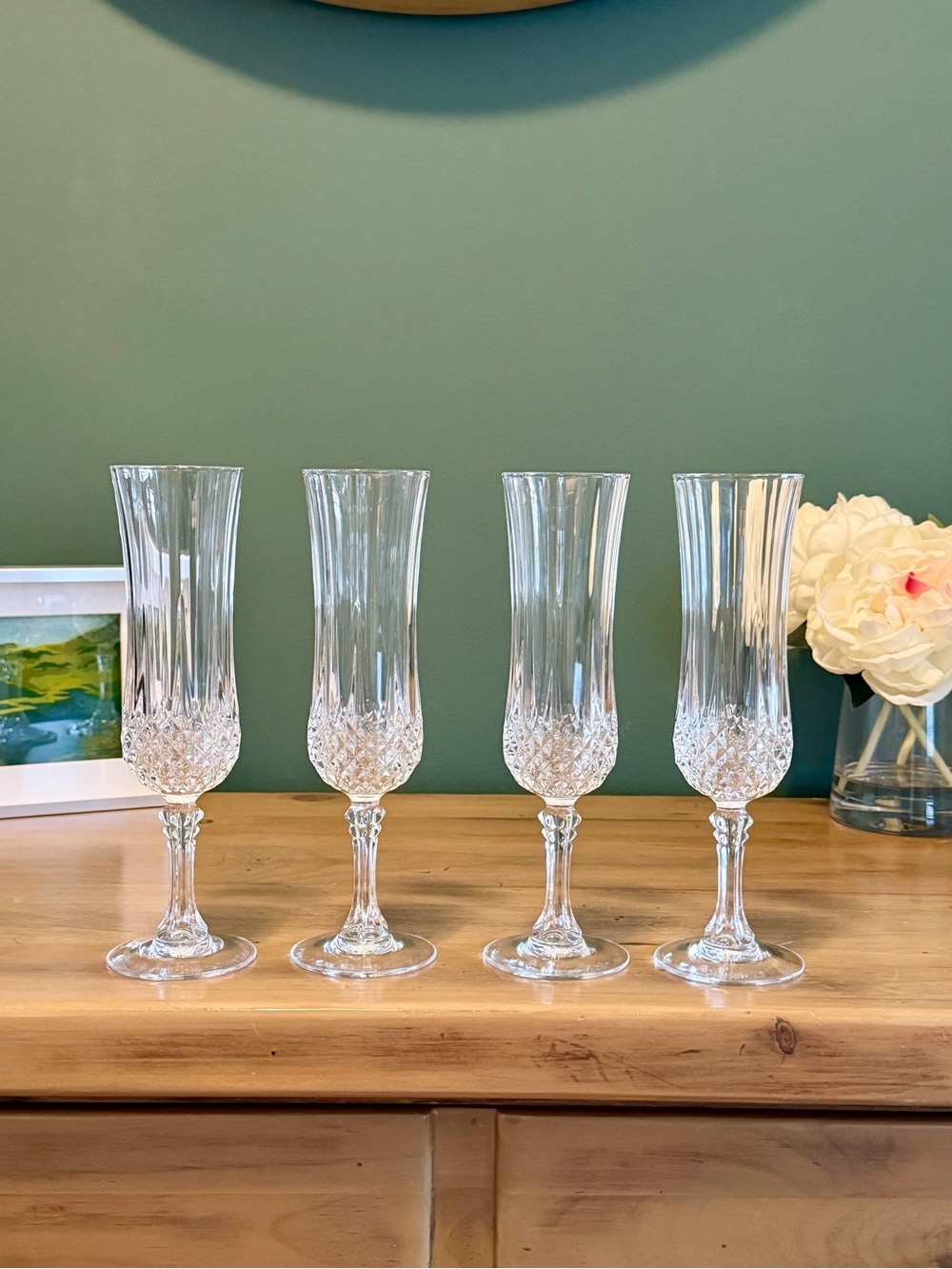 Cristal D’Arques Longchamp Crystal Champagne Flutes Set of 4 France